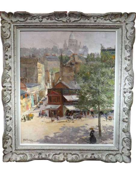 Abel Truchet Louis French Painting Belle Epoque Paris View Of Montmartre Oil Signed Canvas - Landscape Paintings-Bozaart