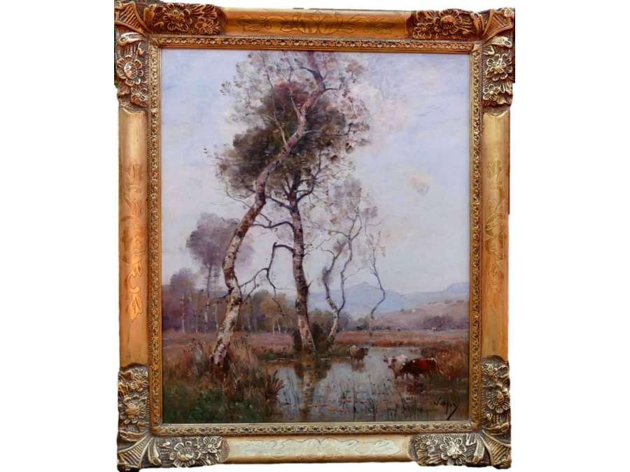 Japy Louis Aimé French School Painting 19th Century Barbizon School Oil On Canvas Signed - Landscape Paintings