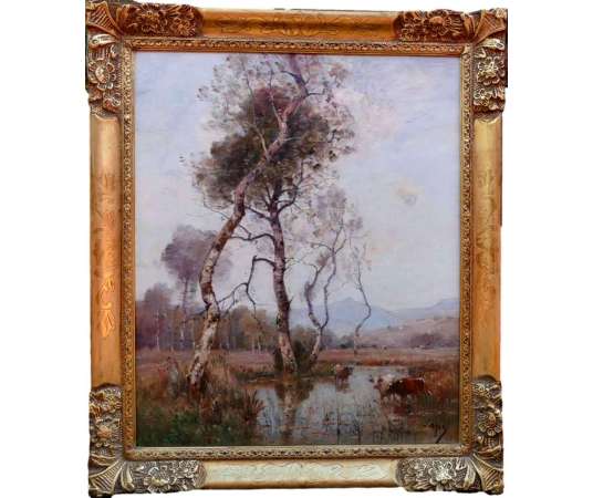 Japy Louis Aimé French School Painting 19th Century Barbizon School Oil On Canvas Signed - Landscape Paintings