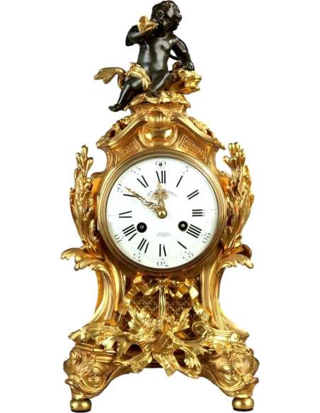 Rocaille Clock With Dolphins - antique clocks-Bozaart