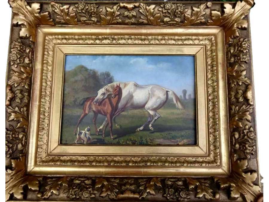 Oil On Panel, Horse And His Foal