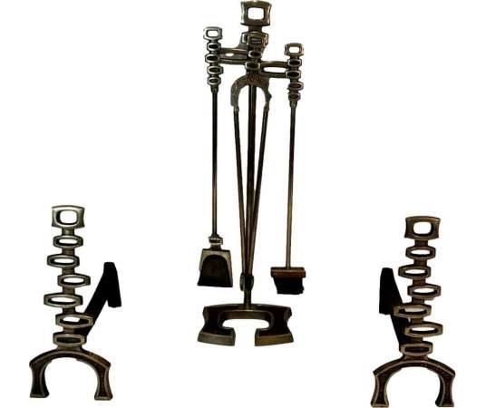 Pair of brass andirons. Contemporary work, Year 70