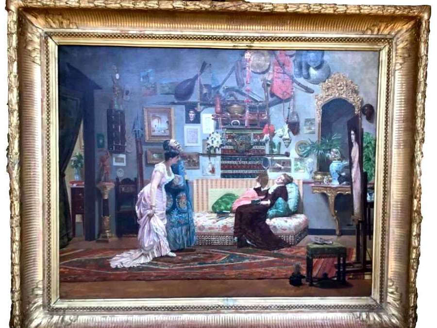 Painting By Antoine Vierling (1842-?) :the Artist's Studio 1881 - Paintings genre scenes