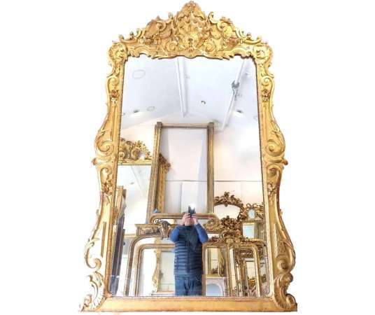 Very large and wide Louis XV style fireplace mirror in gilded wood gold leaf 148*230cm - fireplace mirrors