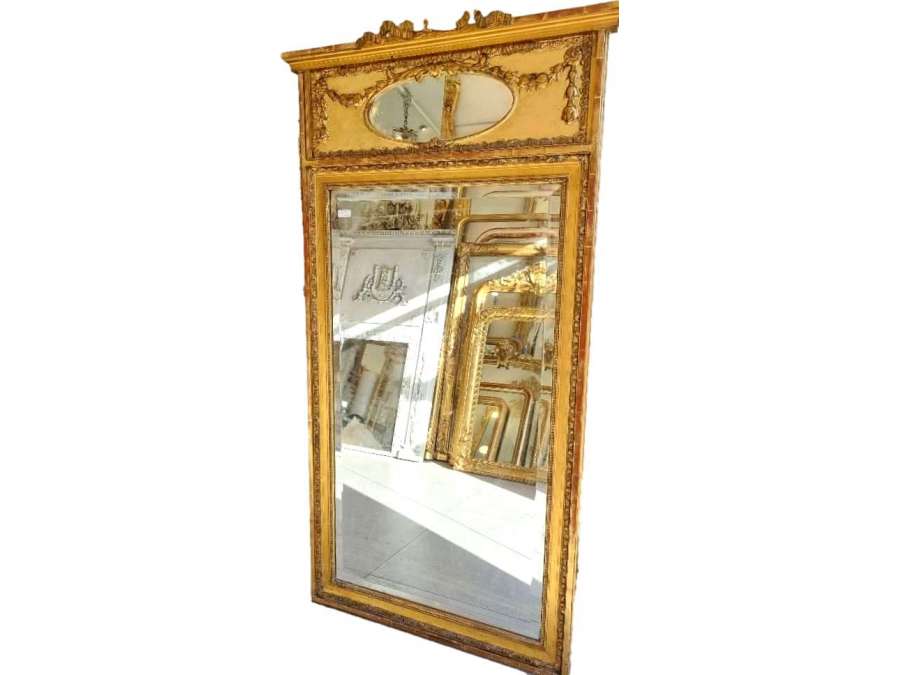 Louis XVI style golden trumeau mirror with bow and garlands 82*172cm