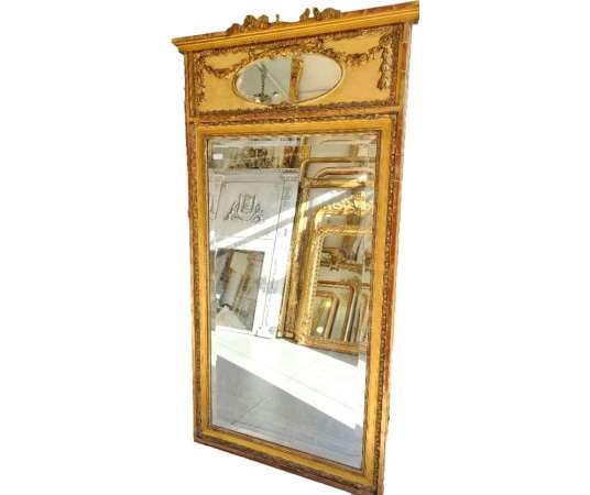 Louis XVI style golden trumeau mirror with bow and garlands 82*172cm - trumeaux