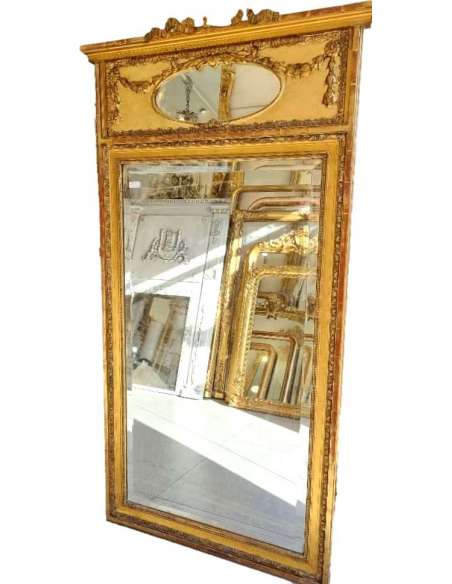 Miroir trumeau doré style à noeud et guirlandes Louis XVI 82*172cm - trumeaux-Bozaart