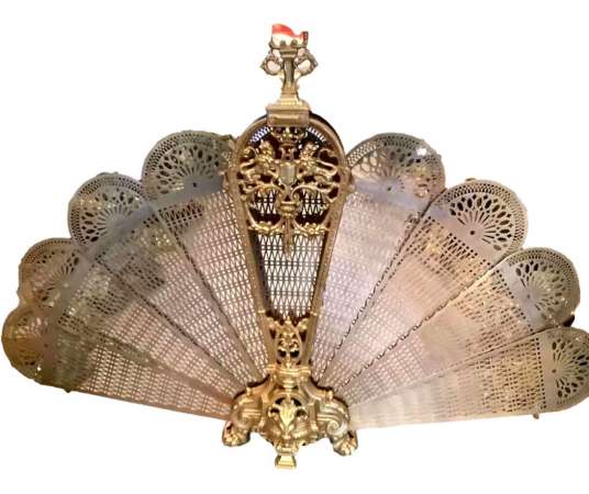 Louis XVI Style Gilded Bronze Fan Firewall - chenets, fireplace accessories