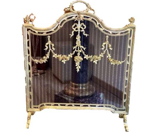 Louis XVI Style Firewall Late 19th Century Gilded Bronze - chenets, fireplace accessories