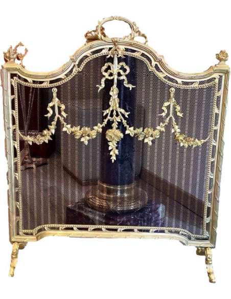 Louis XVI Style Firewall Late 19th Century Gilded Bronze - chenets, fireplace accessories-Bozaart