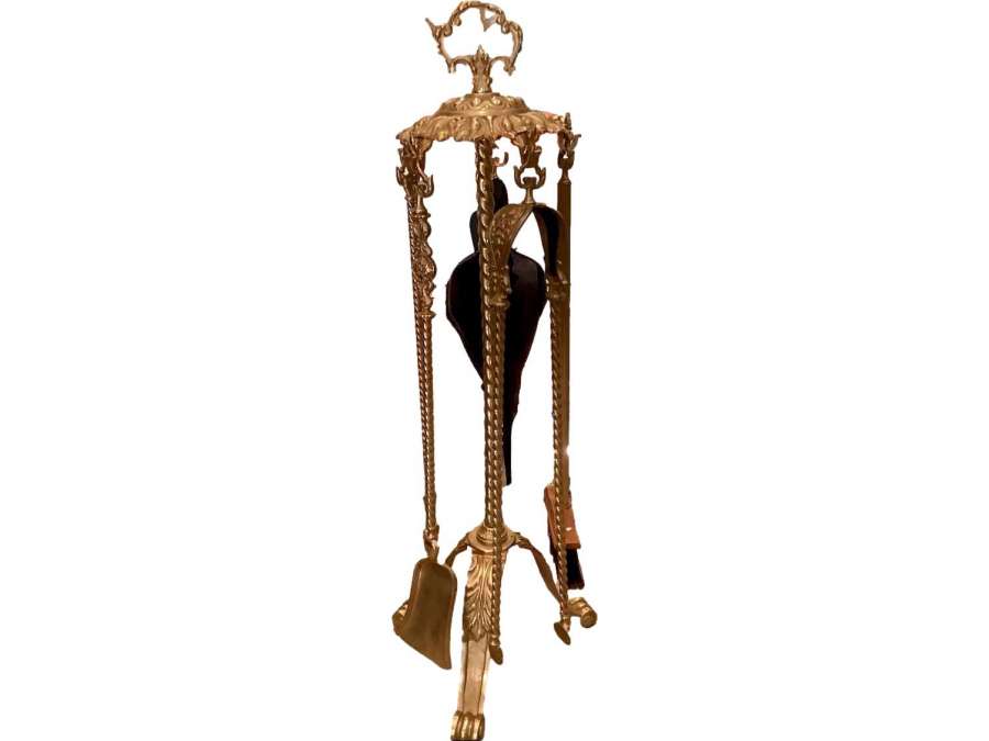 Louis XVI Style Fireplace Set From The Napoleon III Era In Gilded Bronze