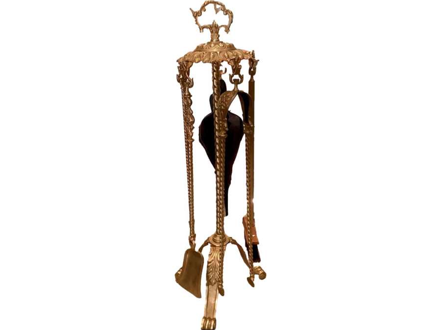 Nécessaire De Cheminée De Style Louis XVI D époque Napoléon III En Bronze Doré - chenets, accessoires de cheminée