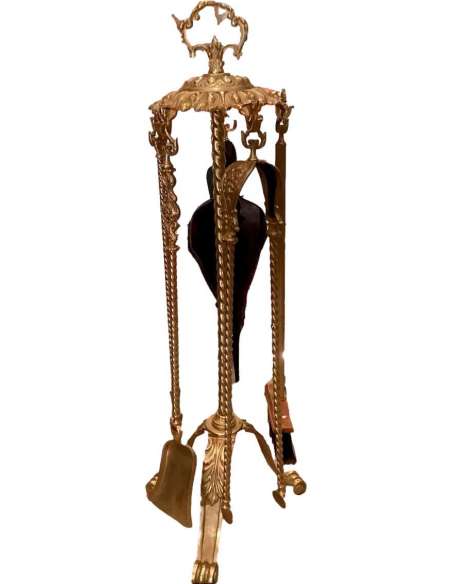 Nécessaire De Cheminée De Style Louis XVI D époque Napoléon III En Bronze Doré - chenets, accessoires de cheminée-Bozaart