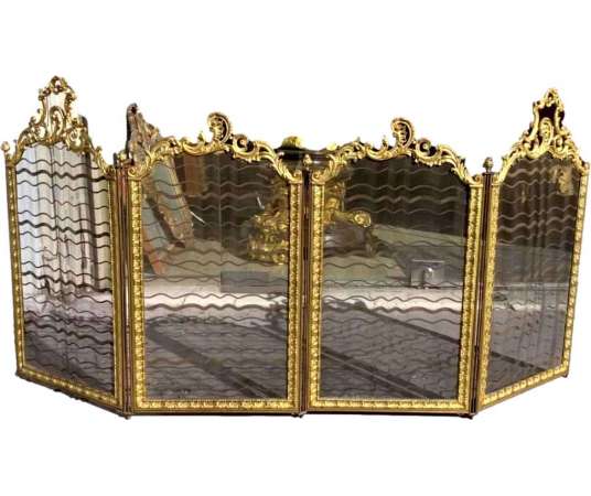 Four-leaf Firewall In Gilded Bronze 19th Century Louis XV Style - chenets, fireplace accessories