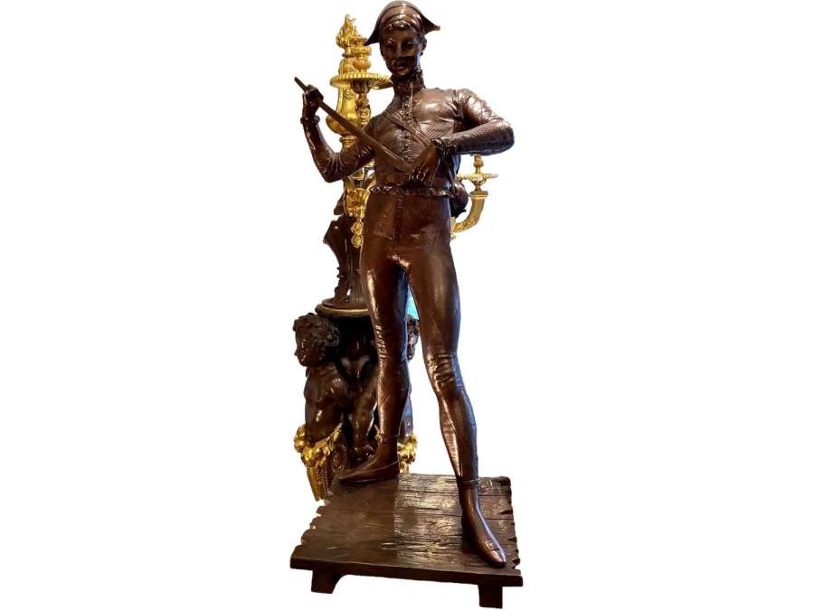 Bronze 19 Eme Siècle Par Paul Dubois (1829-1905) Arlequin - Bronzes anciens