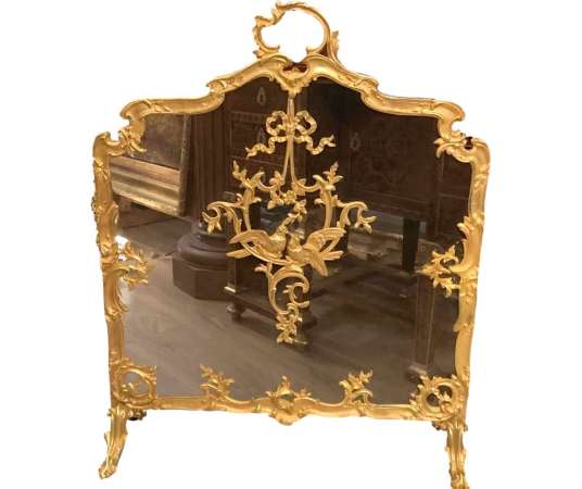 Louis XVI Style Firewall In Gilded Bronze - chenets, fireplace accessories