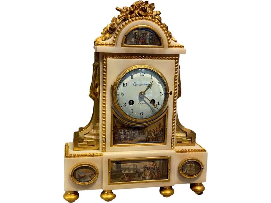 L. XVI clock, signed ARSANDAUX, the life of the streets of Paris