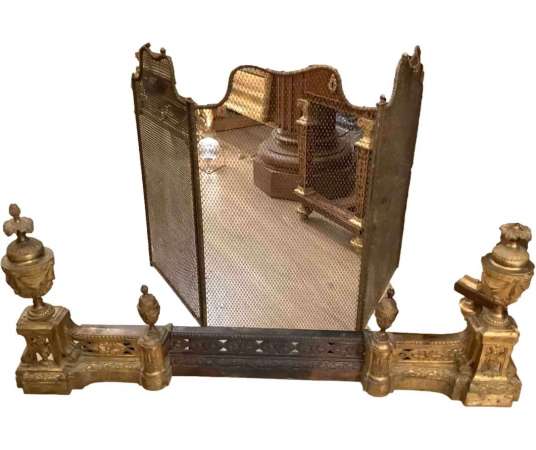19th Century Bronze Firewall And Track - tracks, fireplace accessories
