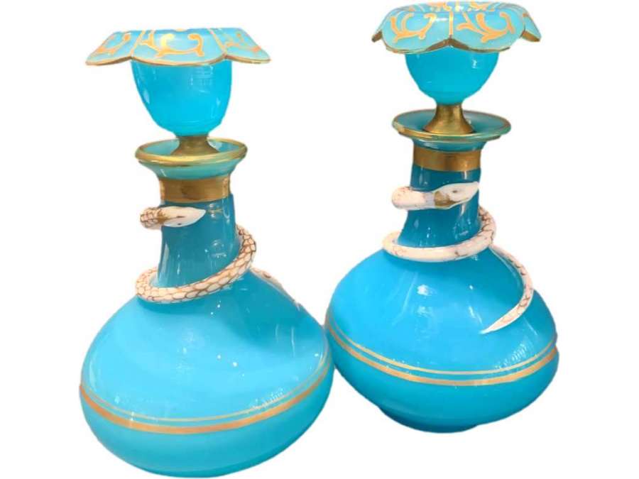 Pair Of Turquoise Opaline Bottles