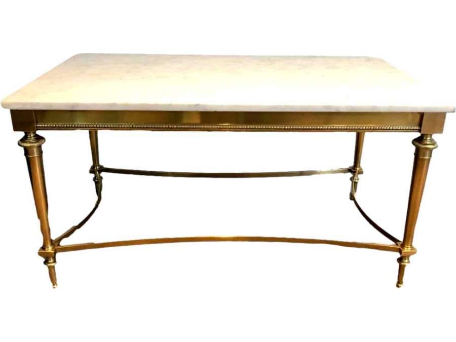 Neoclassical Brass and Carrara Marble Coffee Table, circa 1940