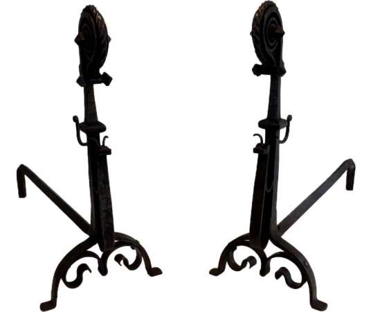 Pairs of wrought iron andirons Contemporary work