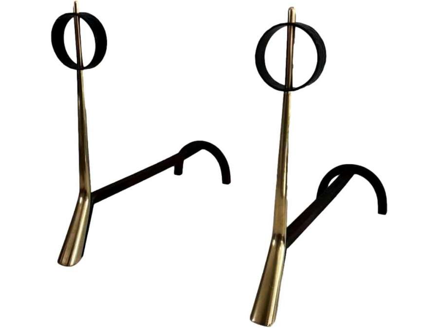 Pair of 50's wrought iron andirons