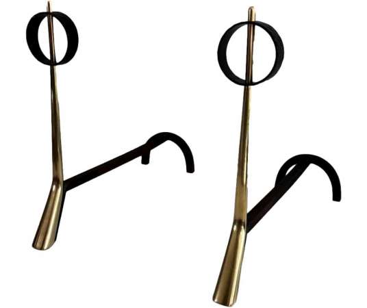 Pair of 50's wrought iron andirons