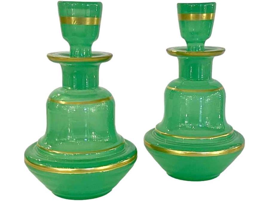 Pair Of Green Opaline Bottles