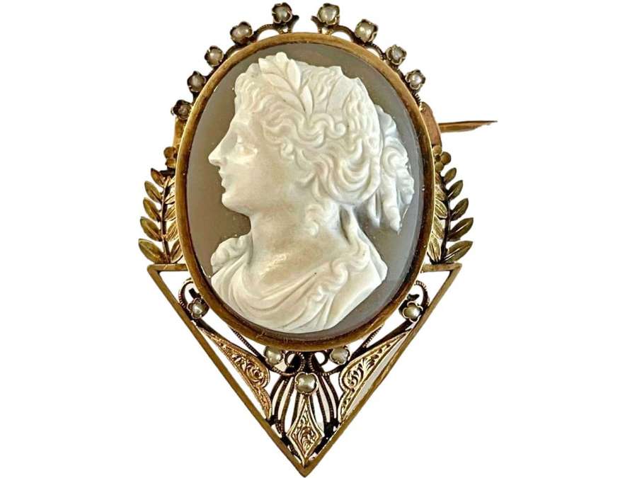 Opening Brooch In Gold And Agate Cameo