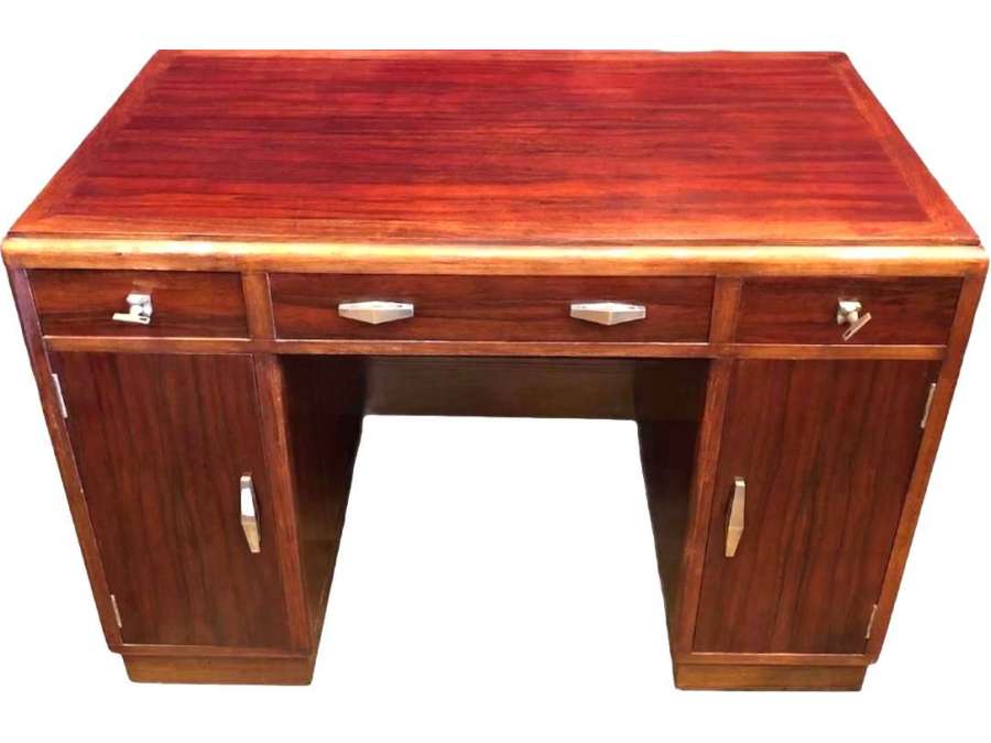 Art Deco Desk With Rosewood Drawers, Three Drawers On The Front - Desks