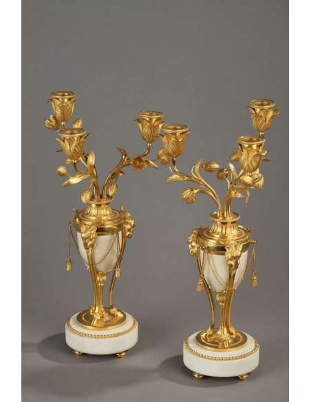 Pair Of Louis XVI Candelabra with Three Lights. - Candlesticks-Candelabra-Bozaart