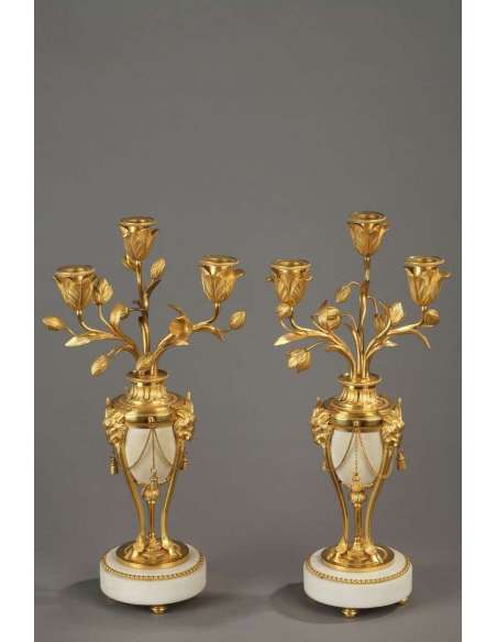 Pair Of Louis XVI Candelabra with Three Lights. - Candlesticks-Candelabra-Bozaart