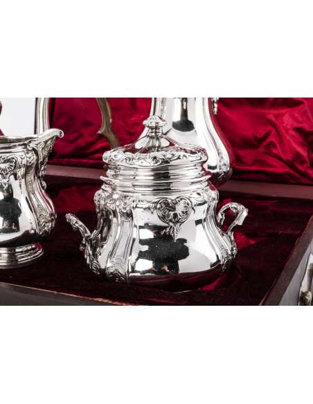 Silver tea and coffee set in its box - XIXth - Goldsmith Boin Taburet --Bozaart