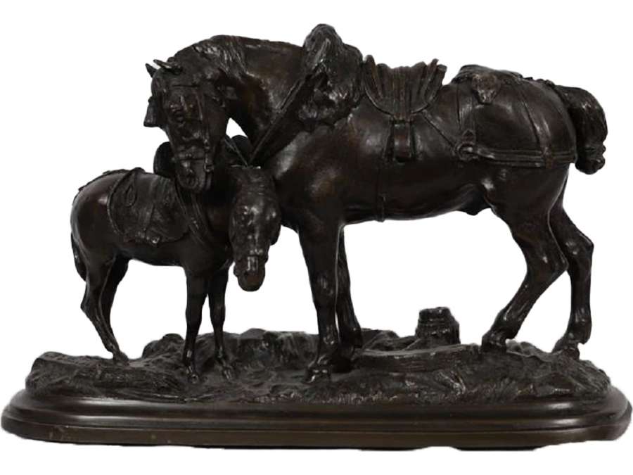 Cheval de trait et mulet+ par P. Lenordez Bronze XIXe siècle