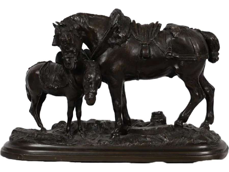Draft horse and mule+ by P. Lenordez Bronze 19th century