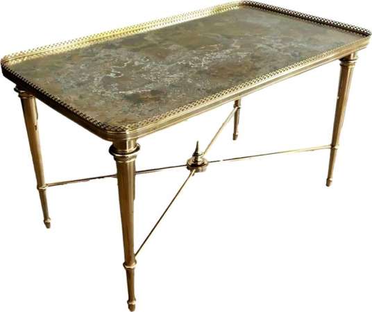 Table Basse du 20ème Siècle en Laiton et Plateau de Verre