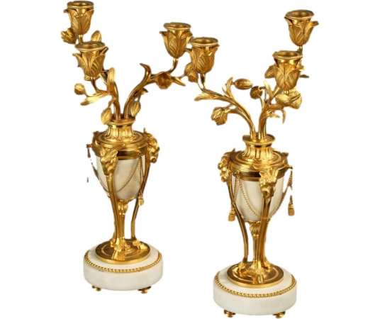 Pair Of Louis XVI Candelabra with Three Lights. - Candlesticks-Candelabra