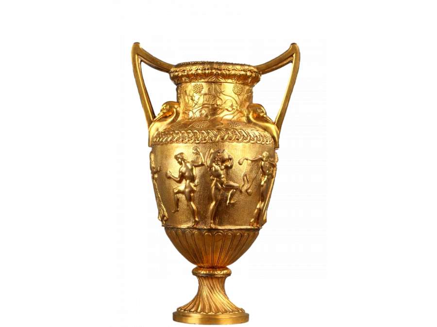 Grand Vase à l'Antique En Bronze Doré Attribué à F. Barbedienne