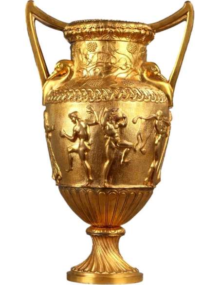 Grand Vase à l'Antique En Bronze Doré Attribué à F. Barbedienne - coupes, vasques, cassolettes-Bozaart