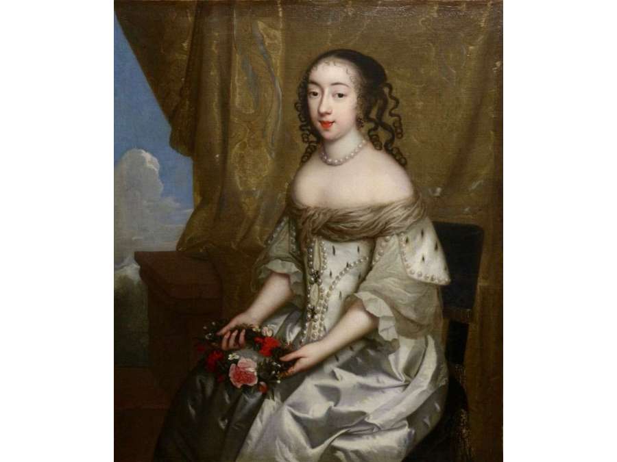Charles Beaubrun (1604 - 1694): Portrait d'Henriette d'Angleterre, duchesse d'Orléans. XVIIème siècle.