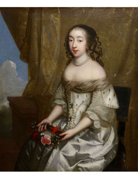Charles Beaubrun (1604 - 1694): Portrait d'Henriette d'Angleterre, duchesse d'Orléans. XVIIème siècle.-Bozaart
