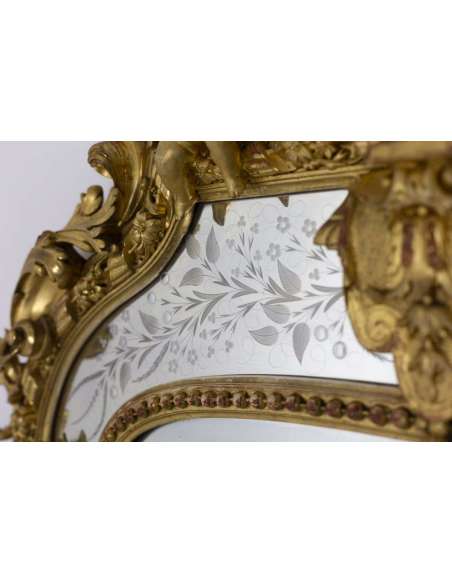 Grand Miroir Style Louis XVI à Parcloses En Bois Doré, Circa 1880 - Ls42292401 - miroirs de cheminée-Bozaart