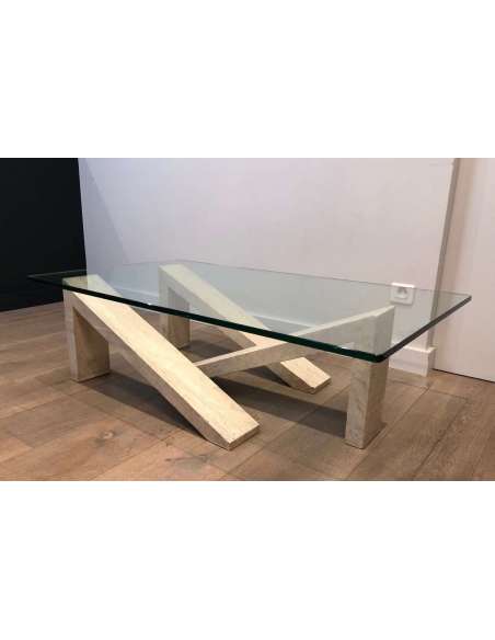 20th Century Coffee Table in Marble and Glass Top-Bozaart