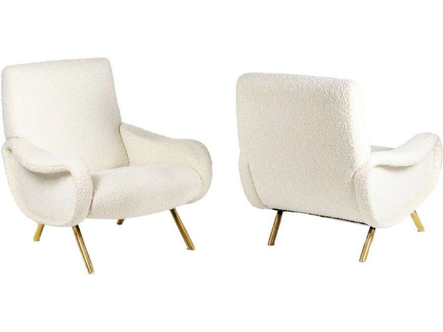 Marco Zanuso.20th century pair of brass armchairs. Circa 1950