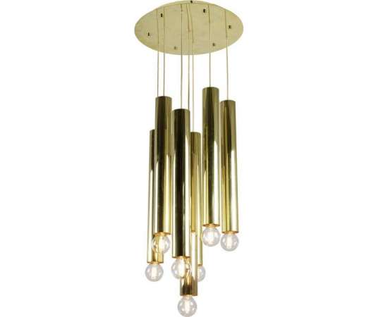Maison Raak, Suspension with 7 Lights In Gilded Brass, 1970s - Ls39871601 - Ceiling lights and suspensions