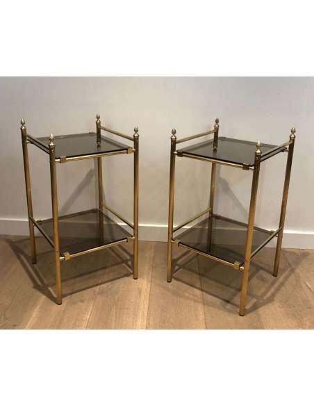 Pair of 20th Century Brass Sofa Ends and Smoked Glass Trays-Bozaart