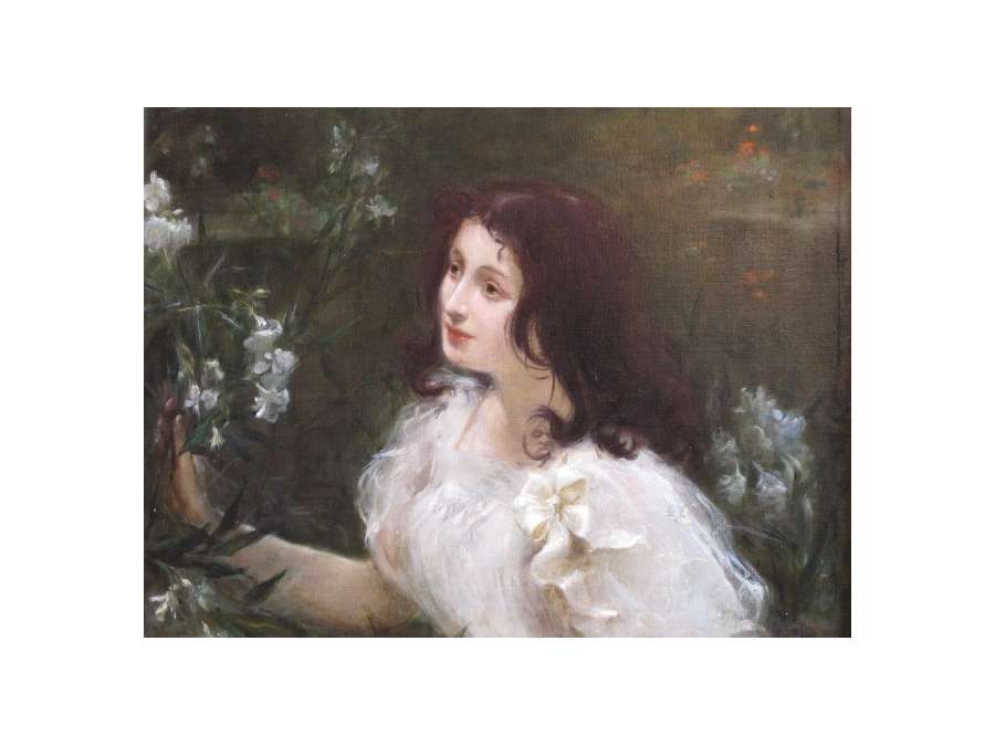 Young woman with flowers. 19th century.