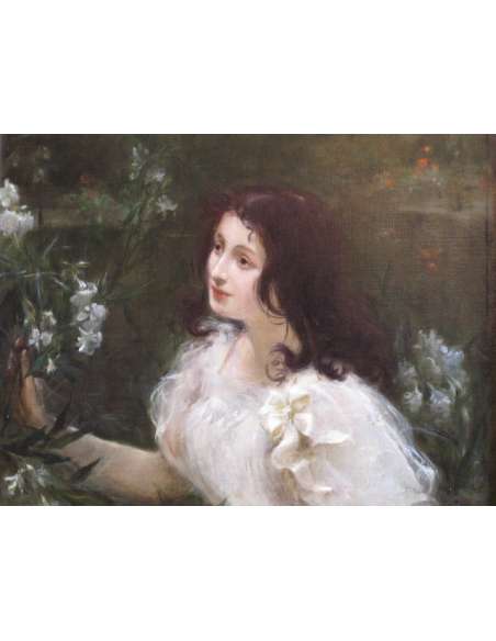 Jeune femme au bouquet de fleurs. XIXème siècle.-Bozaart
