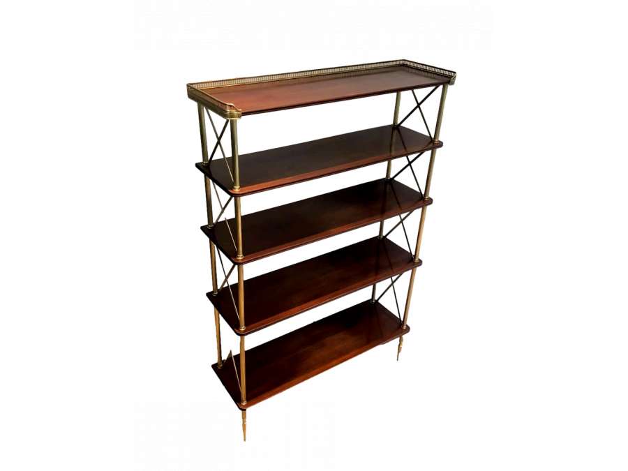 20th Century Brass Shelf with Mahogany Top