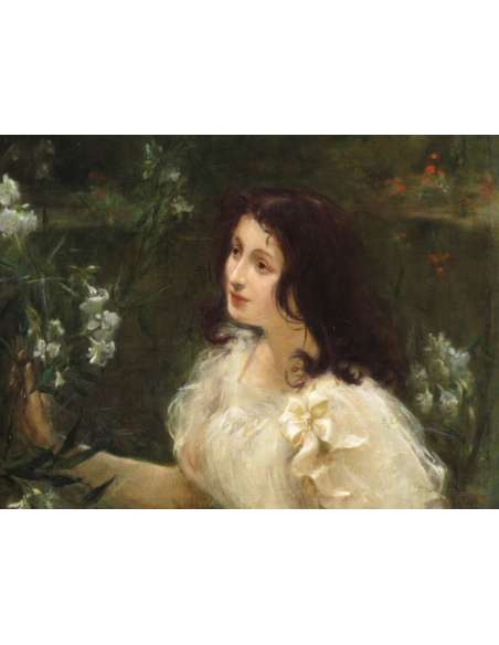 Jeune femme au bouquet de fleurs. XIXème siècle.-Bozaart